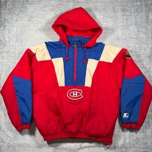Montreal Canadiens Jacket Mens Large Red Vintage 90s Kangaroo Pouch Starter NHL